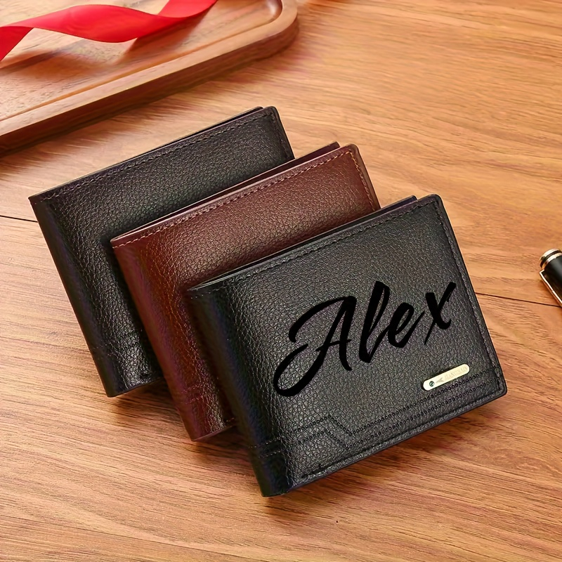 Bifold Leather Wallet - Teks dan Inisial yang Dapat Disesuaikan,