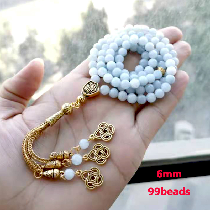 Men Accessories Hk - Tasbih gelang Muslim batu Aquamarines alami,