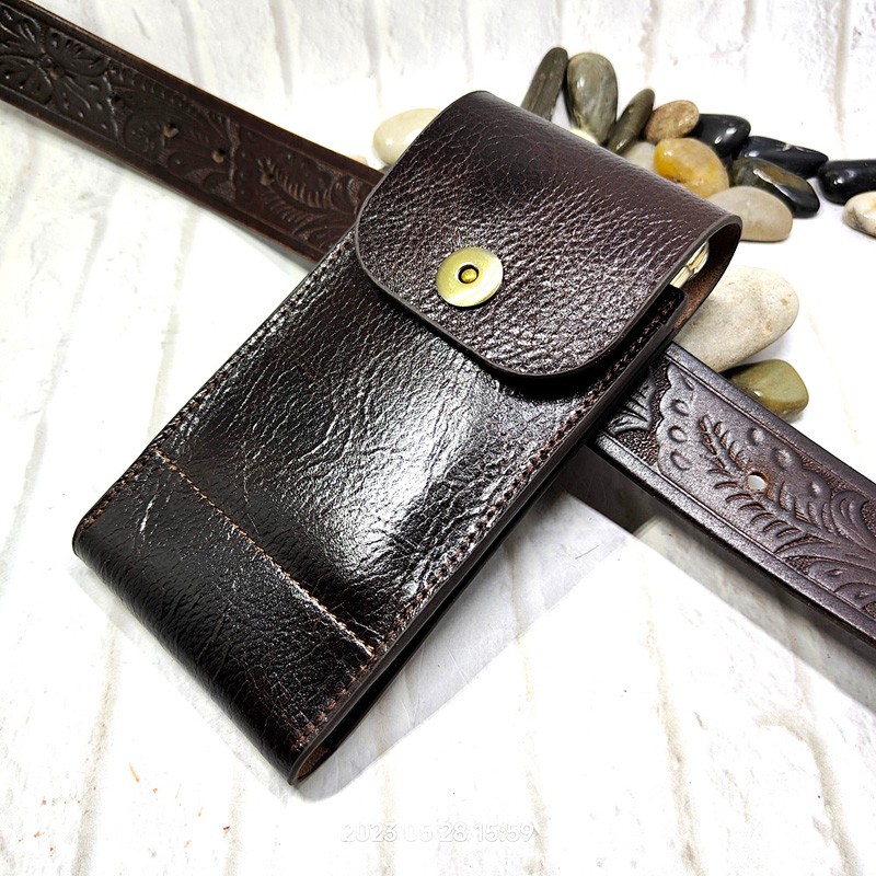 Men Accessories Pack - Tas Pinggang ponsel kulit asli, dompet