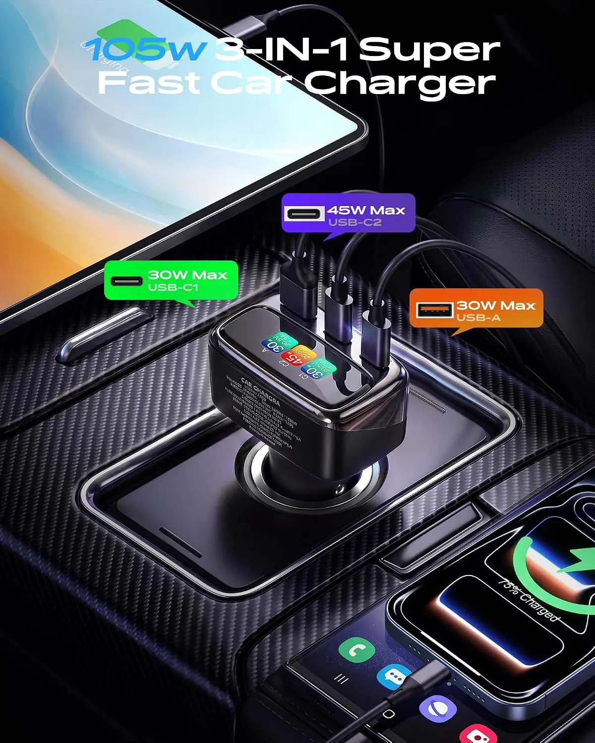 Pengisi Daya Mobil USB C 105W  - Men Accessories For Gift ulasan dan harga