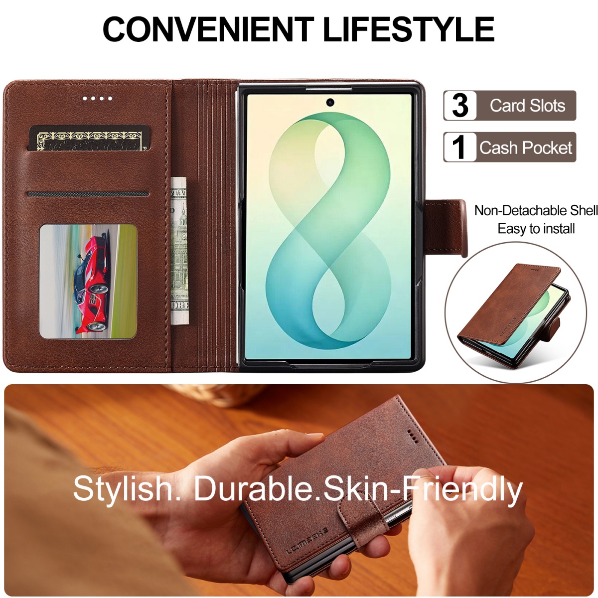 Tahan Guncangan untuk Samsung  - Bifold Leather Wallet ulasan dan harga